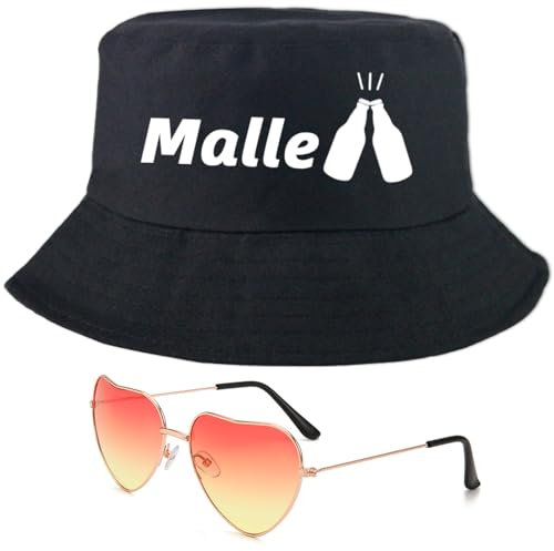 Snyvpra Mallorca Hut mit Brille und Malle Accessoires Fischermütze zum Malle Party Outfit, Brille für Malle Party Accessoires