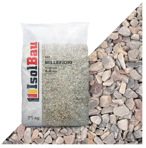 Isolbau - Zierkies 25 kg - Marmorkies 4-8 mm - Deko-Steine für Garten, Steinteppich, Aquariumkies, Ziersplitt Natursteine Gartenkies Wegkies Teichkies für Innen und Außen - Millefiori