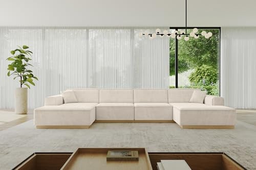 ALTDECOR Ecksofa in U-Form Corner Sofa Bett Eckcouch Couch L-Form Wohnlandschaft Cauchsofa IREA-U2-v2 386x165x80 Beige