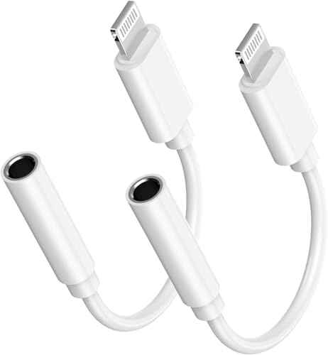 Lightning to 3.5mm Headphone Jack Adapter,Apple MFi Certified Premium Audio Quality & DAC Chip for Music Listening Car, Gym, Home Office, Compatible with iPhone 14/13/12/11/X/8/7 2Pack (White)