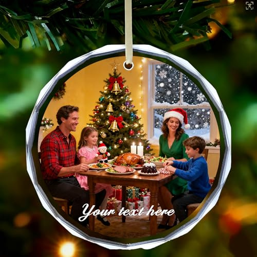 Umitive Personalisiertes Weihnachtsbaum deko mit Foto & Text, Individuelle Weihnachtsdekoration aus Glas, Geschenk für Paare, Familie & die erste Weihnacht zusammen 2025 (Style B)