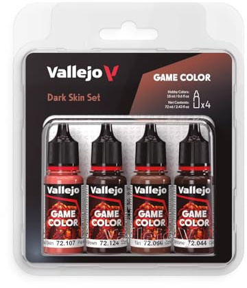 Vallejo Game Color Set de Pintura Acrílica Carne Oscura (Dark Skin Set). Kit de 4 Colores de Acabado Mate en Botellas de 18 ml con Cuentagotas para Figuras de Fantasía y Wargames