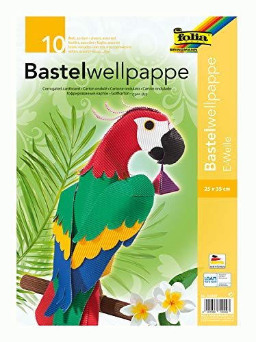 folia 740409 - Bastel Wellpappe, E-Welle, ca. 25 x 35 cm, 10 Bogen sortiert in 10 verschiedenen Farben