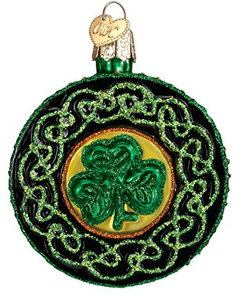 Old World Christmas Ornaments: Irish Gift Collection Glass Blown Ornaments for Christmas Tree, Celtic Brooch, 3, Multi Color