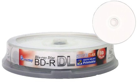 Smart Buy 10 Stück Bd-r Dl bedruckbare weiße Inkjet 50 GB 6 x Blu-ray doppellagige beschreibbare Disc blanko Daten Video Medien 10 Discs Spindel