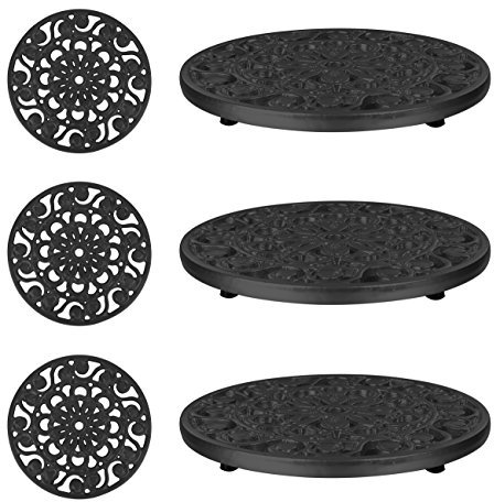 Trademark Innovations Lot de 3 Dessous de Plat décoratif en Fonte métallique Noir