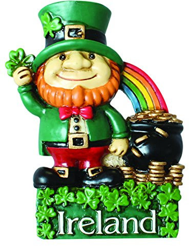 Carrolls Irish Gifts - Antiker Magnet mit irischem Kobold, Topf voller Gold und Regenbogen - Souvenir-Kühlschrankmagnet - Vintage, Celtic, Dekorativ - Metall - 1 Stück