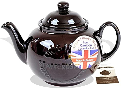Cauldon Ceramics Klassische braune Betty-Teekanne, handgefertigt, für 4 Tassen, braune Betty-Teekanne mit Logo, hergestellt aus Staffordshire rotem Ton, traditionelle Teekanne, authentisch,