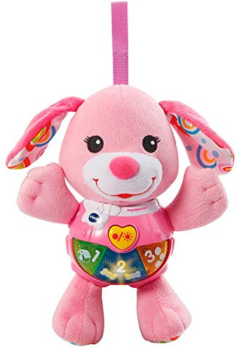 VTech-Baby Pequeperrita de Peluche Interactivo con Canciones Voces y Actividades Que estimulan al bebé en Diferentes aspectos Desarrollo Motor, del lenguaje y sensorial, Color Rosa (3480-502357)