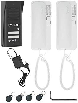 Cyfral Türsprechanlage Gegensprechanlage Cosmo R 2 mit 2-Draht-Anschluss, RFID Leser integriert, Set für Zwei Familie