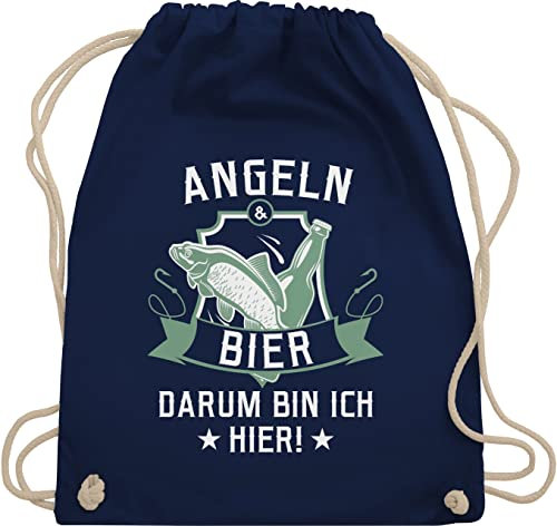 Turnbeutel Rucksack - Angler Geschenke & Zubehör - Angeln und Bier - Unisize - Navy Blau - sportbeutel lustige sprüche spruch taschen mit sprüchen spruechen ruckack beutel+rucksack+mit+sprüchen
