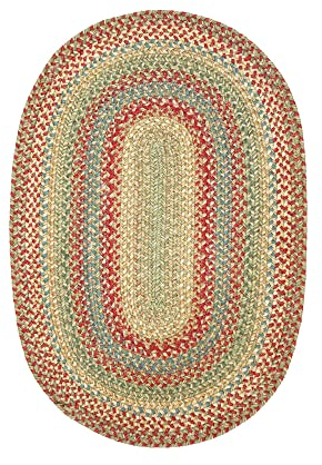 Homespice, Azalea Premium Jute-Teppich, geflochten, 50.8x76.2 cm, oval, rot, hellbraun – beige – blau, wendbar, natürliches Jutegarn, rustikal, primitiv, Bauernhausstil – 30 Tage risikofreier Kauf