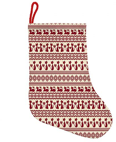 ABAKUHAUS nordisch Hängende Nikolausstiefel Weihnachtssocken, Katzen-Muster-Pixel-Kunst, Weihnachtsstrumpf zum Aufhängen, 35x50cm, beige Rubin