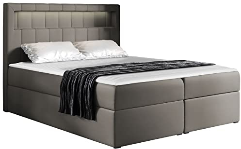 Mirjan24 Boxspringbett Snap mit LED-Beleuchtung Doppelbett mit 2 Bettkästen Matratze + Topper Amerikanisches Continentalbett Polsterbett Bett mit Kopfteil Bettgestell (Soft 029, 200 x 200 cm)