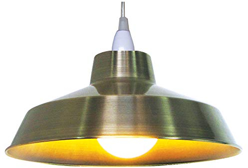 Antique Brass Plated Metal Vintage None Electric Pendant Light Shade 30cm - Easy Fit Retro Ceiling Light - Includes Shade Reducing Ring to Fit All Types of Lampholders