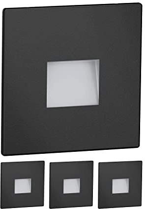 ledscom.de 4 Stück LED Treppenlicht/Wandeinbauleuchte FOW für innen und außen, Downlight, eckig, schwarz, 85 x 85mm, warmweiß