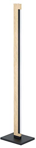 EGLO LED Stehlampe Camacho, 1 flammige Stehleuchte dimmbar, Standleuchte aus Stahl, Holz und Kunststoff, Wohnzimmerlampe, Bürolampe in Schwarz, Natur, Weiß, Lampe mit Touch-Dimmer