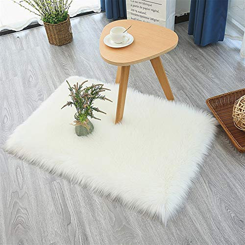 Ommda Teppiche Kunstfell für Wohnzimmer Rechteckig Teppich Fellimitat für Schlafzimmer Wollteppich Shaggy Hochflor für Kinderzimmer Weiß,40x60cm