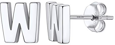 PROSILVER 925er Silber Ohrringe Buchstabe W Ohrstecker kleine Stud Ohrringe klassische Initiale Alphabet Ohr Piercing für Männer Frauen Accessoire für tägliches Tragen