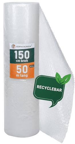 BB-Verpackungen 4x PROFI Luftpolsterfolie 1,5 x 50 m Versand, Verpackung, Umzug 2-lagig (4 Rollen) | 60 my stark, extrem robust, sehr leicht, 100% recycelbar