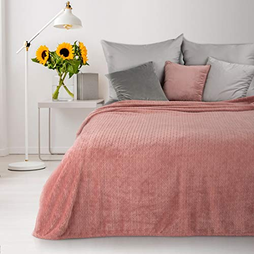 Design91 Kuscheldecke Cindy 2, weiche, Flauschige Wohndecke, Steppdecke, MIKROFASER, 70x160, 150X200, 170x210, 220x200 cm, Rosa 4-170 x 210 cm