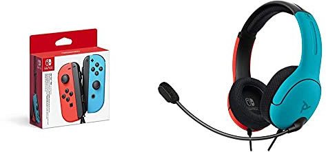 Nintendo Joy-Con Pair Neon Red/Neon Blue Switch + PDP LVL40 Wired Stereo Headset for NS - Joycon Blue/Red