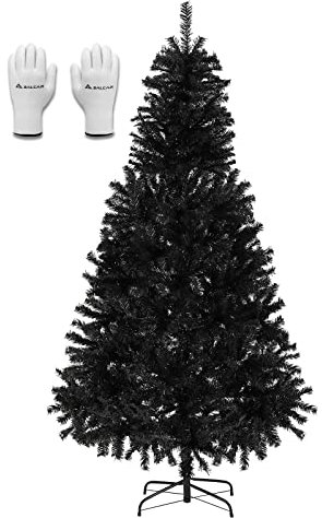 SALCAR Weihnachtsbaum Künstlich 180 cm Schwarz, Künstlicher Tannenbaum mit Handschuhen und Metallständer, Weihnachtsbäume als Weihnachtsdeko Innen