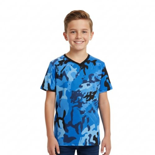 A2Z 4 Kids Cotton Basic T-Shirt - Boys Basic T Shirt Camo Blue 11-12