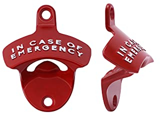CGB Giftware | Red Bottle Opener | Wall Mounted | in Case of Emergency | Man Cave Bar Accessory | Dapper Chap Collection | GB05850