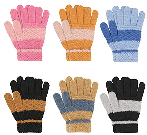 TAGVO 6PCS Handschuhe & Fäustlinge für Mädchen, Kinder Handschuhe, Handschuhe Strick Kinder Bunte Cute, Winter Warme Strickhandschuhe, Unisex-Strickhandschuh, Vollfinger Stretch Handschuhe