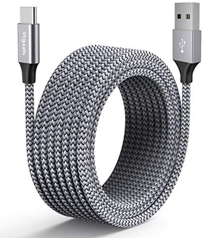 etguuds Extra-Long USB C Cable 5M, USB A to USB C Charger Cable Fast Charging Braided Lead for iPhone 15 Samsung Galaxy S23 S22 S21 S20 S10 S9, PS5, Swith -Grey