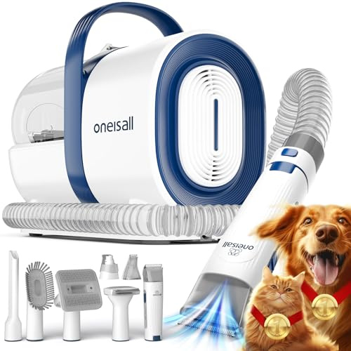 oneisall Máquina de afeitar silenciosa para perros con aspiradora, juego de cuidado profesional de mascotas 7 en 1, afeitadora silenciosa para perros y gatos, cepilladora profesional para perros y