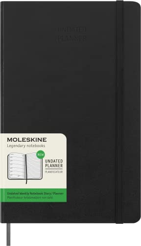 Moleskine Undatierte Wochenplaner, Klassischer Wochenterminkalender für 12 Monate mit Hartcover und elastischem Verschluss, Größe Large 13 x 21 cm, Schwarz
