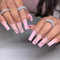 JUSTUSNX 24pcs cercueil français faux ongles rose Nude faux ongles cristal longue presse sur les ongles pour les femmes et les filles (A)