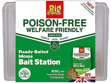The Big Cheese Ready-Baited Mouse Bait Station Poison-Free Welfare Friendly British Grain Lockable Safe Around Children and Pets Monitor Infestations