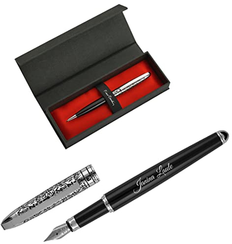 Pierre Cardin® JACQUES Füllfederhalter mit Gravur | Premium Stift Etui | blaue Mine | edel | personalisiertes Geschenk | Namen | graviert | Jahrestag | Geburtstag