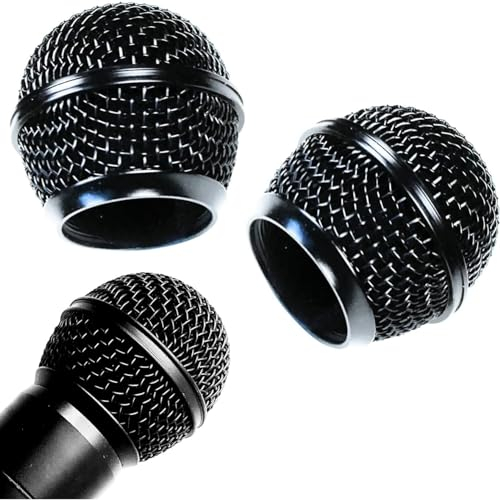 RhymKawa Mic Black Grille with Bling Microphone Decorative Band Crystal for Shuer SM58 Beta 58A RK143G Wireless Wired Mics Cover Replacement, 2 Pack