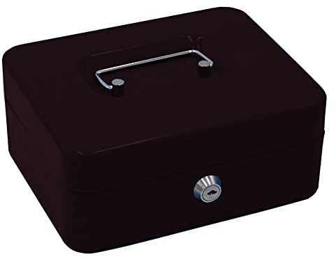 MICEL - 13396 - Geldkassette mit Schlüssel, zum Zählen und Transportieren von Geld, mit Stahlgriff, inkl. Ablagefach, schwarz, 200 x 160 x 90 mm
