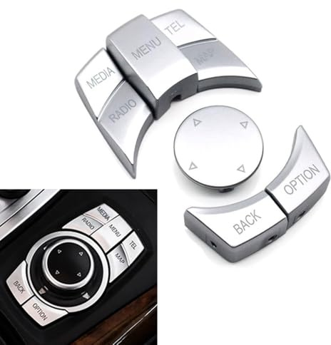 Goodithy Silver CIC iDrive Multifunction Control Switch Covers, Center Multimedia Konsole Tasten Tasten Trim Ersatz für BMW 1/3/5/6/X1/X5/X6/Z4 Serie E60 E61 E87 E90 E91 E84 E70 E89