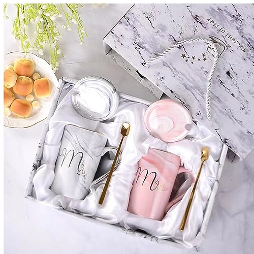 BEVKAF Juego de tazas de mármol, regalos para parejas, día de San Valentín, aniversario, cumpleaños, regalos para novio, novia, mujeres y hombres, taza de mármol de cerámica de 14 onzas (Mr & Mrs)