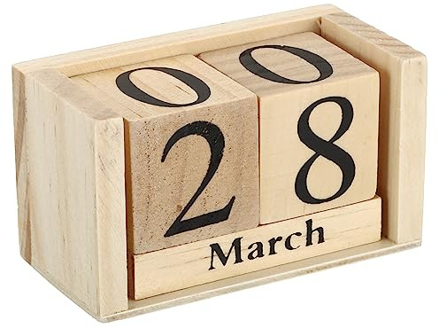 PATIKIL Vintage Holz Block Perpetual Calendar Stil 4 Braun | Wiederverwendbar Holzern Monat Date Anzeige Blocks, Für Schreibtisch Büro Haus Dekoration