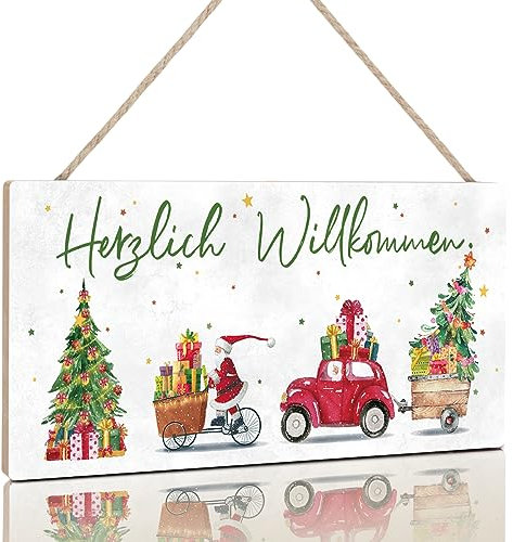 TOARTI Herzlich Willkommen Hängedeko Weihnachten Türschild,Merry Christmas Deko,Türhänger Holz Christbaumschmuck Holzschild Weihnachten Weihnachtsschild für Weihnachten Indoor Outdoor