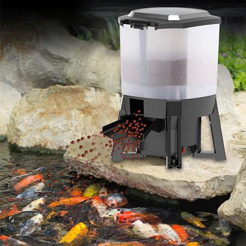 Breadom 6L Automatic Fish Feeder,Solar Pond Fish Feeder,Outdoor Fish Food Dispenser,Large Moisture Proof Timer Feeding Food Dispenser(Black)