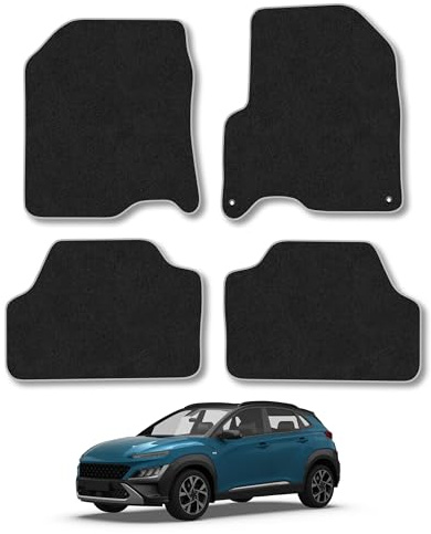Fits Hyundai Kona (2017-2023) [Electric] Carpet Car Mats | Grey Edge Trim Tailored Fit Floor Mats Full Coverage Protection Accessories Easy Clean Anti Slip Made in the UK