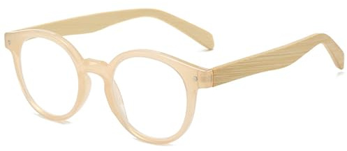 Lanomi Retro Lesebrille Rund Damen Herren Komfortabel Lesehilfe Oval Sehhilfe mit Holz Bügel