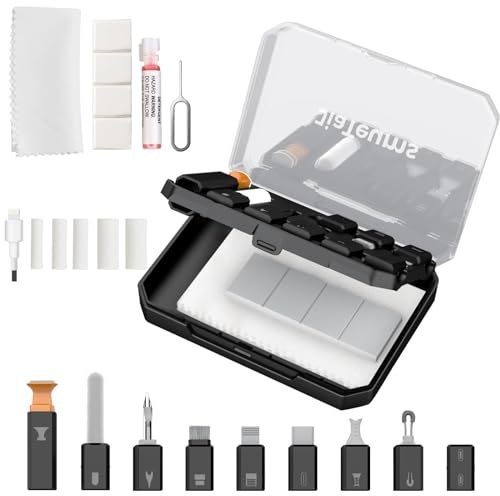 Ladeanschluss-Reinigungswerkzeug für iPhone, JiaTeums Reinigungsset für iPhone, Handy, Airpod, Reparatur-Set für Handy, Laptop, PC, USB-C-Ladeanschluss und Datenkabel (schwarz)
