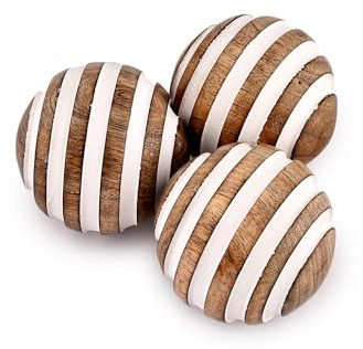 NIRMAN Decorative Balls Mango Wood for Centerpiece or Individual Use Ideal for Use in Living, Dining Room, Coffee Table (3 x 3 x 3), (Set of 3)