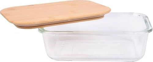Brotbox I Glas & Bambus Lunchbox für Erwachsene I Rechteckig Bio Bentobox I 640 ml I Spülmaschinenfest und mikrowellengeeignet bis 250°C