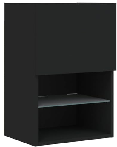 vidaXL TV Schrank, Fernsehschrank mit LED-Leuchten, Lowboard HiFi Schrank mit viel Stauraum, Wandmontage Fernsehtisch TV Möbel, Schwarz