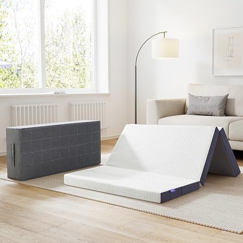 Inofia Klappmatratze 4-teilige Gästematratze120x195x10-Gästebett Klappbar Mittel Hart H3 - Klappbett Oeko TEX Zertifiziert -Gästematratze mit Husse (Waschbar, klappbar, Faltbare Matratze, Erwachsene)